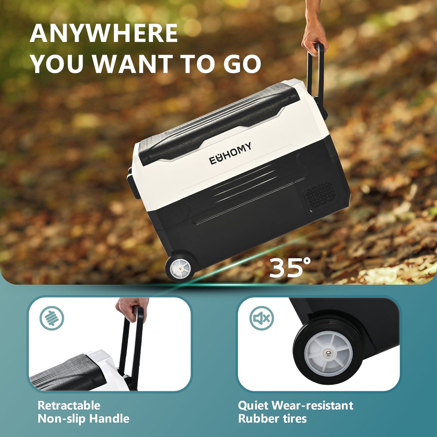 Euhomy 12 Volt Car Refrigerator Dual Zone, 58 QT, Frost Free, App Control, Portable & Wheeled