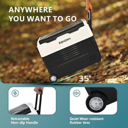 Euhomy 12 Volt Car Refrigerator Dual Zone, 58 QT, Frost Free, App Control, Portable & Wheeled