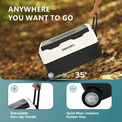Euhomy 12 Volt Car Refrigerator Dual Zone, 58 QT, Frost Free, App Control, Portable & Wheeled