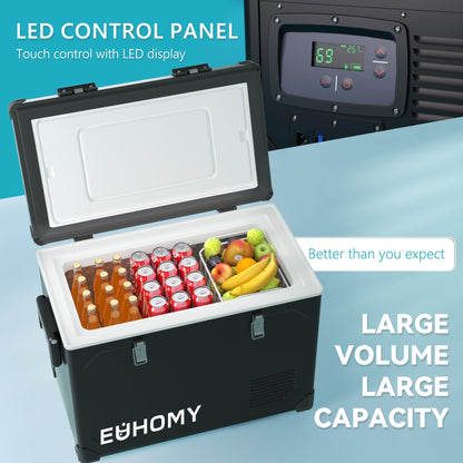 Euhomy Car Refrigerator, 110V, 69 Quart, Dual Zone, Black, Dual Door with Lock – Ideal for Home, Camping, or Off-Grid Use