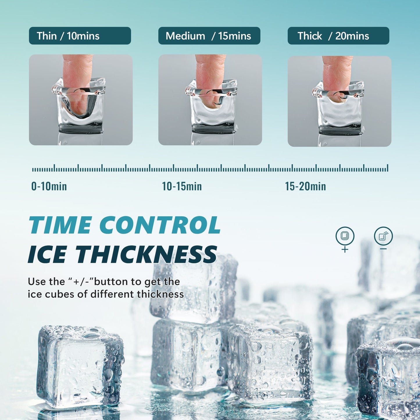 EUHOMY Tile Plus Portable Cube Ice Maker Countertop - 2.6L Ice Basket, Adjustable Ice Thickness , Scheduled On/Off Timer, Self-Cleaning