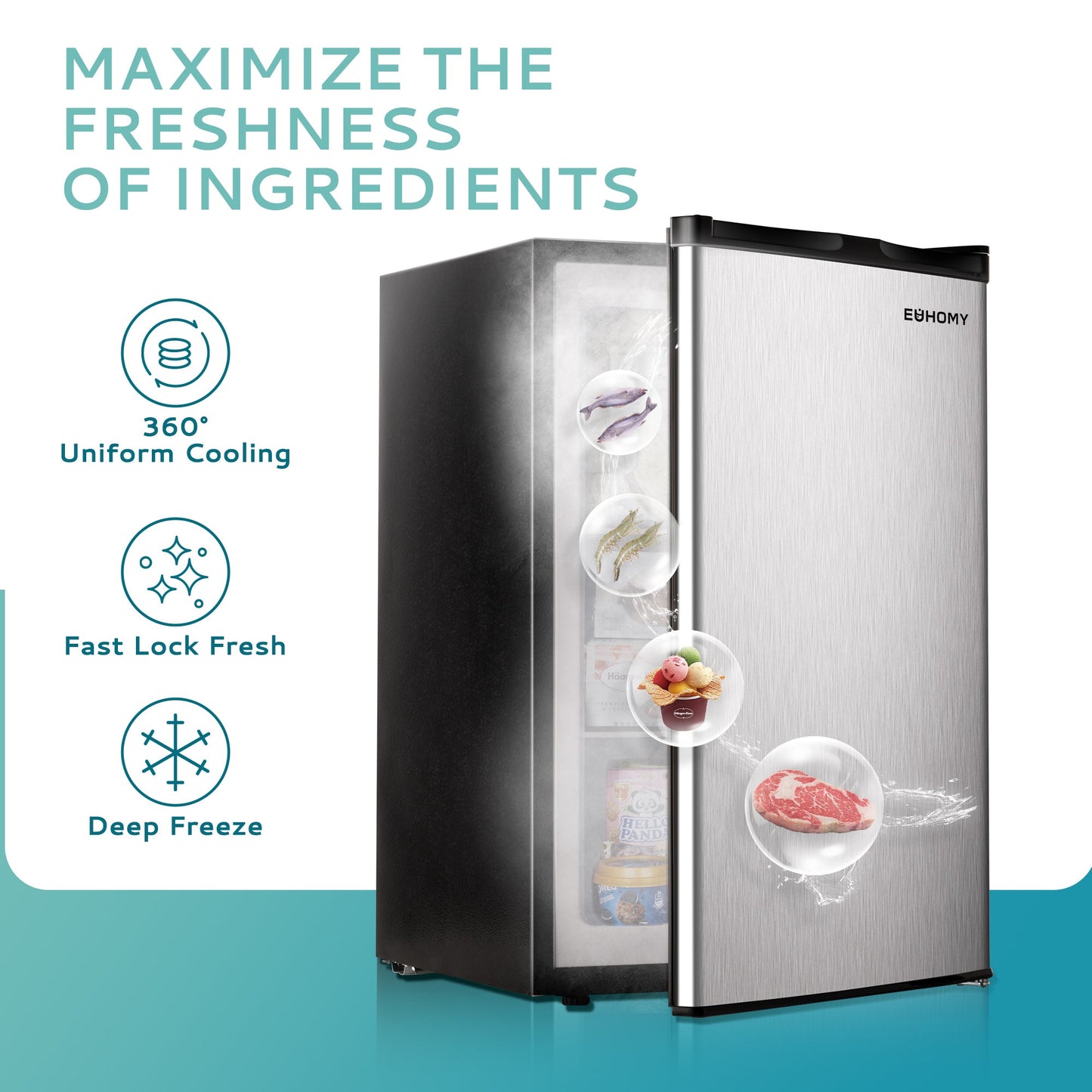 EUHOMY Compact Mini Freezer, Upright freezer Rapid Cooling