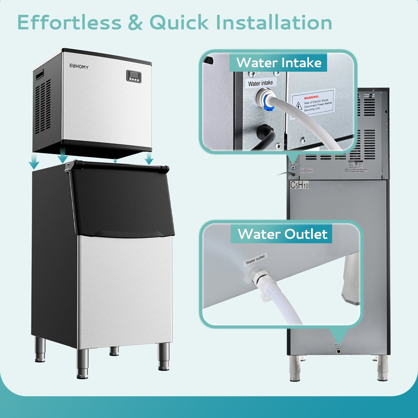 EUHOMY 400/450Lbs/24H Easy-to-Install Commercial Ice Maker Machine