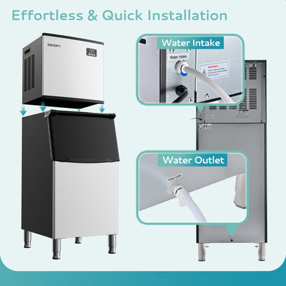 EUHOMY 400/450Lbs/24H Easy-to-Install Commercial Ice Maker Machine
