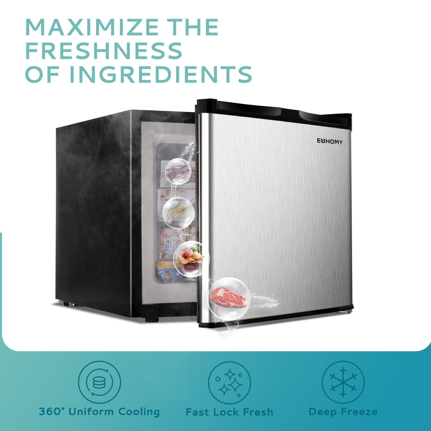 EUHOMY Compact Mini Freezer, Upright freezer Rapid Cooling