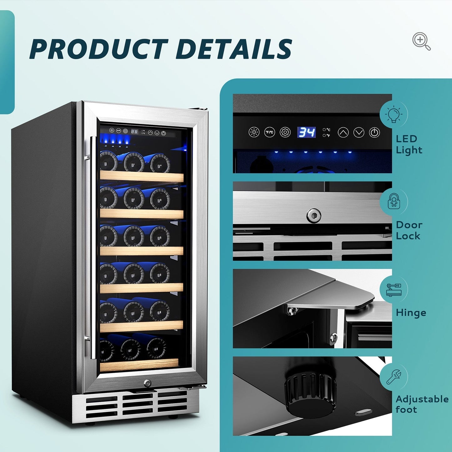 EUHOMY 15 Inch Wine Fridge Low Noise Beverage Refrigerator Wine Cooler