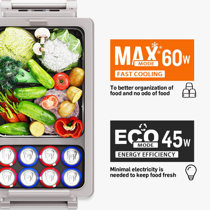 Euhomy 12 Volt Portable Refrigerator – 38 Quart, Dual Storage Area, App Control, Frost Free, Gray