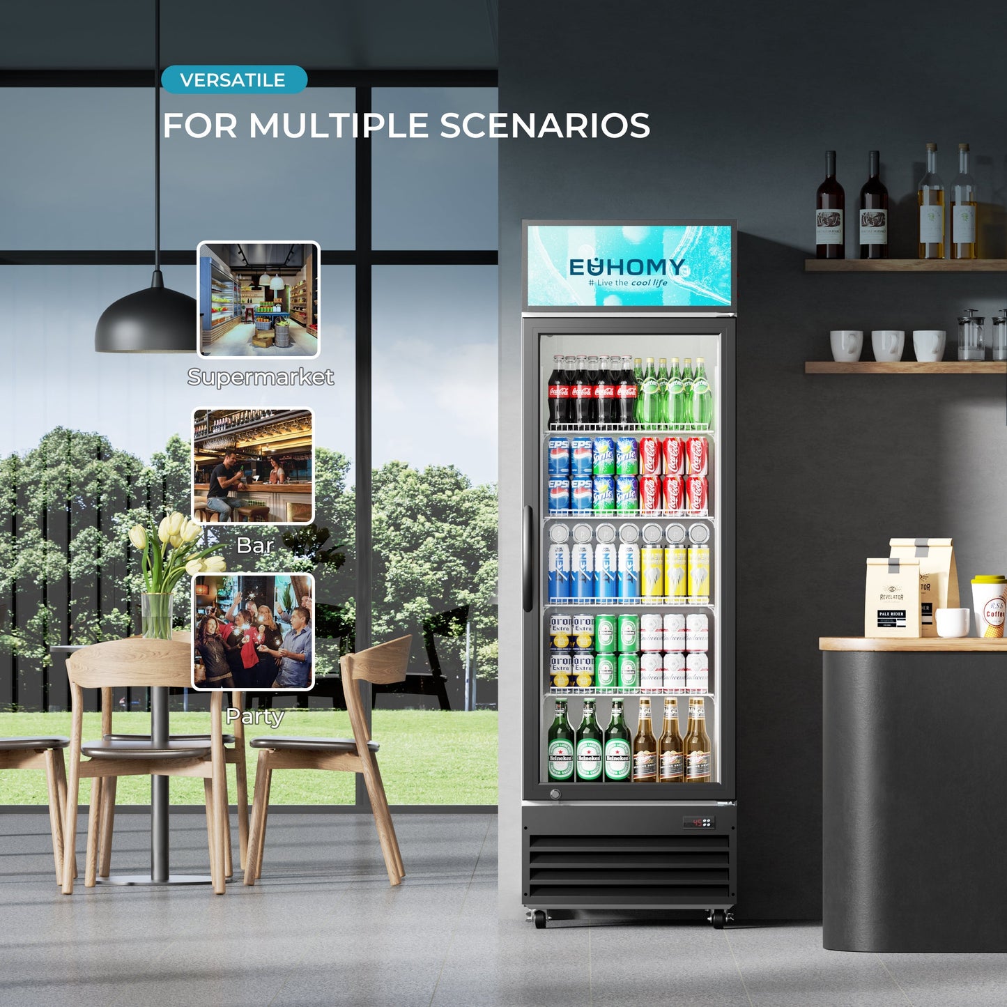 EUHOMY Commercial Display Refrigerator Glass Door Merchandiser Drink Fridge