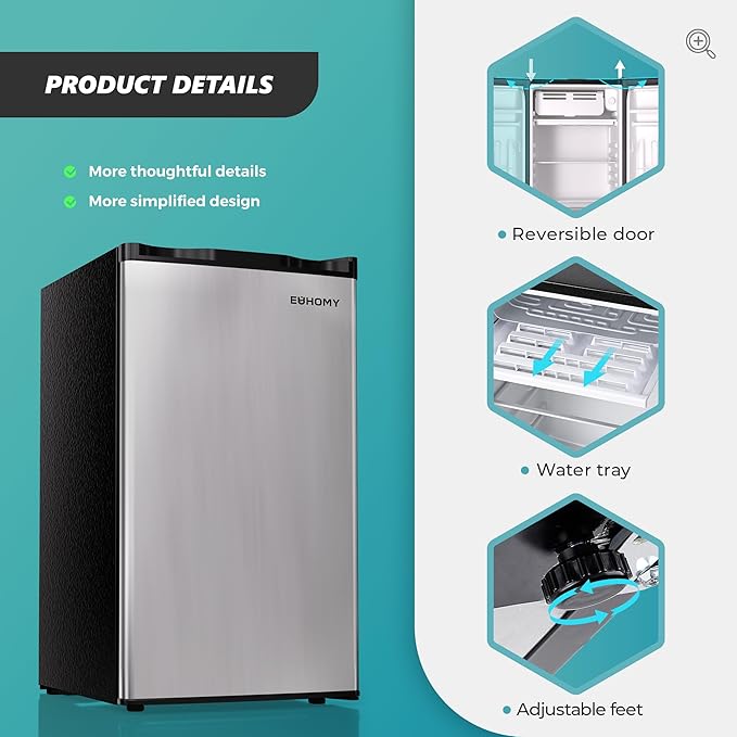 EUHOMY Mini Fridge with Freezer, Single Door Compact Refrigerator