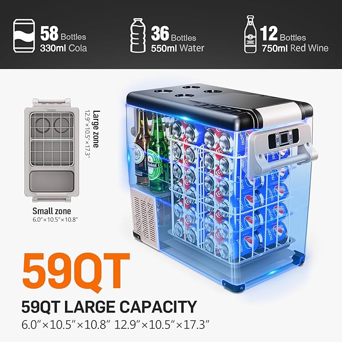 Euhomy 12 Volt Portable Car Refrigerator, 48-59 Quart, Dual Storage, App Control, Frost Free, Gary