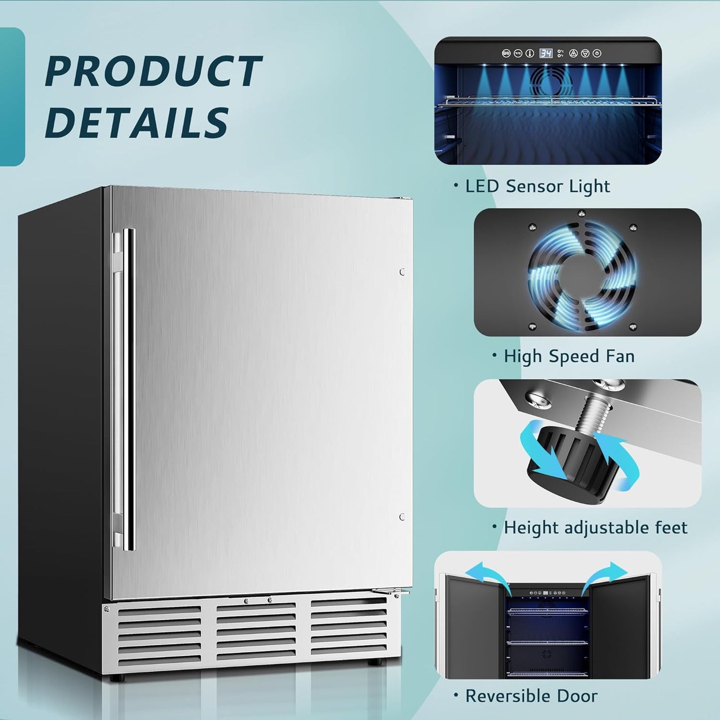 EUHOMY Beverage Refrigerator Under Counter Beer Fridge Large Capacity Wine Cooler