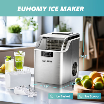 EUHOMY Tile Plus Portable Cube Ice Maker Countertop - 2.6L Ice Basket, Adjustable Ice Thickness , Scheduled On/Off Timer, Self-Cleaning