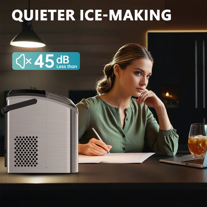 EUHOMY Pearl H1 Portable Nugget Ice Maker With Handle Countertop – Stainless Steel, 34Lbs/24H, 6-Min Fast Ice, Auto-Cleaning, Ice Full & Add Water Alerts
