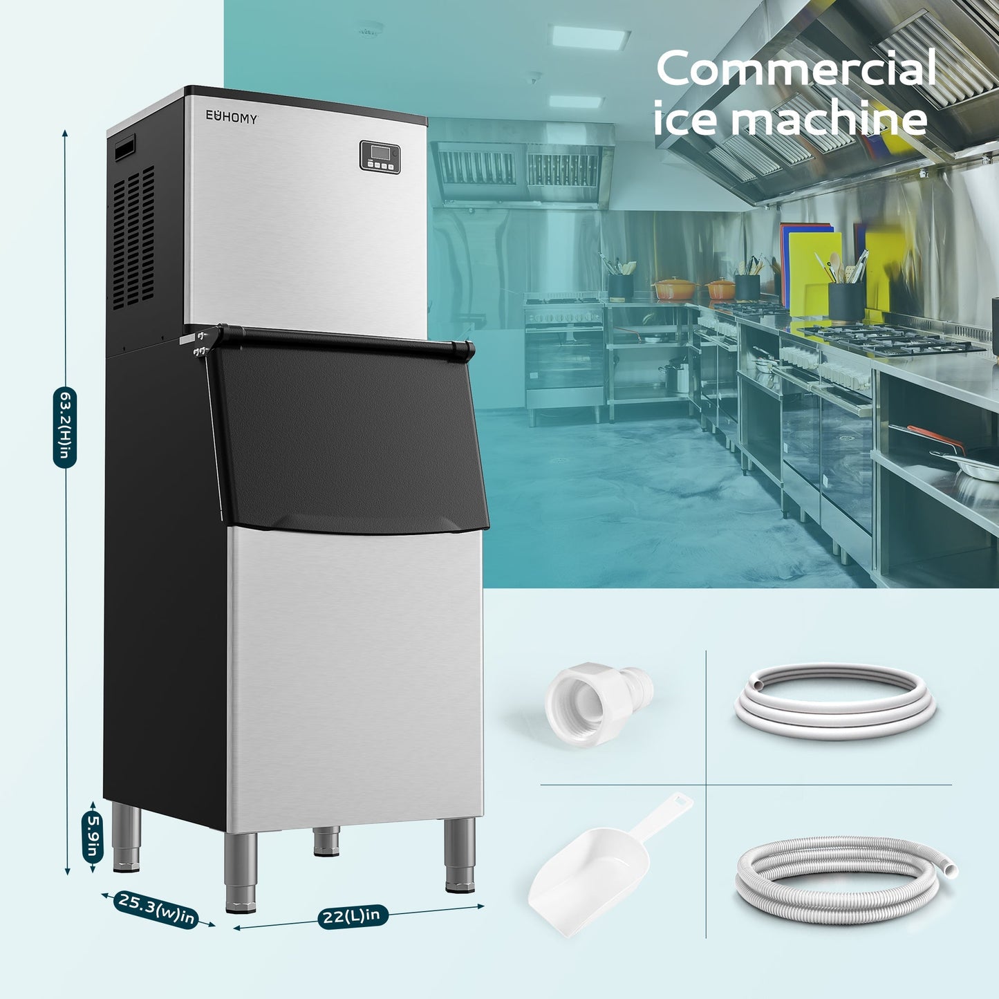 EUHOMY 400/450Lbs/24H Easy-to-Install Commercial Ice Maker Machine