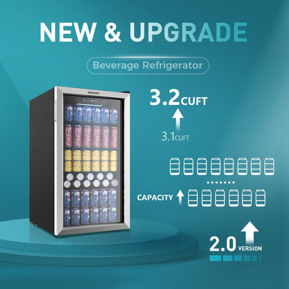 EUHOMY 3.2 Cu.Ft 126 Can Built in & Free Standing Beverage Cooler Wine Cooler
