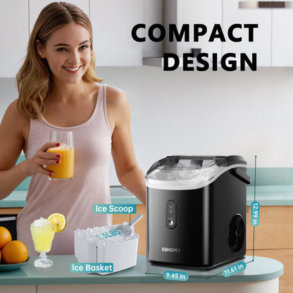 EUHOMY Pearl H1 Portable Nugget Ice Maker Countertop With Handle– 34Lbs/24H, 6-Min Fast Ice, Ice Full & Add Water Alerts