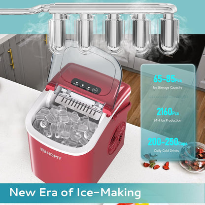 EUHOMY Dart H1 Portable Bullet Ice Maker Countertop With Handle - Red，12 inch, 26 Lbs/24H, Ready 9 Bullets in 6 Mins, Self-Cleaning