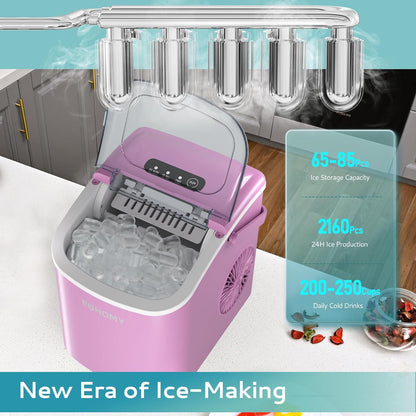 EUHOMY Dart H1 Portable Bullet Ice Maker Countertop With Handle - Pink，12 inch, 26 Lbs/24H, Ready 9 Bullets in 6 Mins, Ultra Quieter