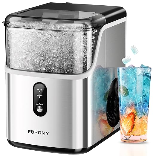EUHOMY Pearl L1 Portable Nugget Ice Maker Countertop – 35 Lbs/24H, 6–8 Mins Fast Soft Ice, Simple & Clear LCD Panel