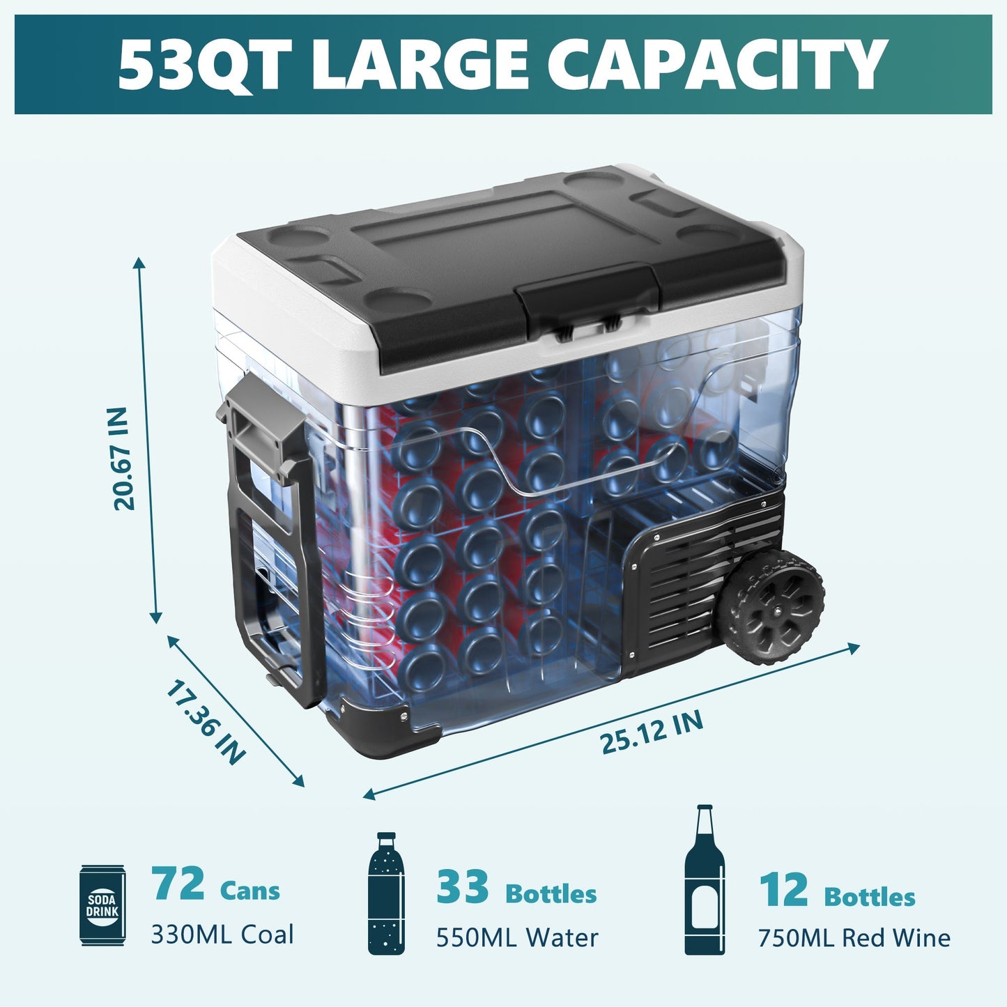 Euhomy 12 Volt Car Refrigerator, 53 Quart, Single Zone, Frost Free, App Control, Black