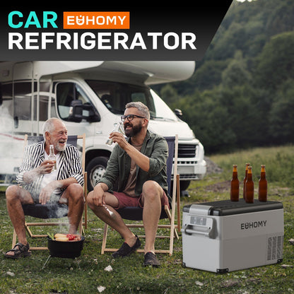 Euhomy 12 Volt Portable Refrigerator – 38 Quart, Dual Storage Area, App Control, Frost Free, Gray
