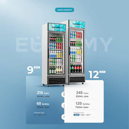 EUHOMY Commercial Display Refrigerator Glass Door Merchandiser Drink Fridge
