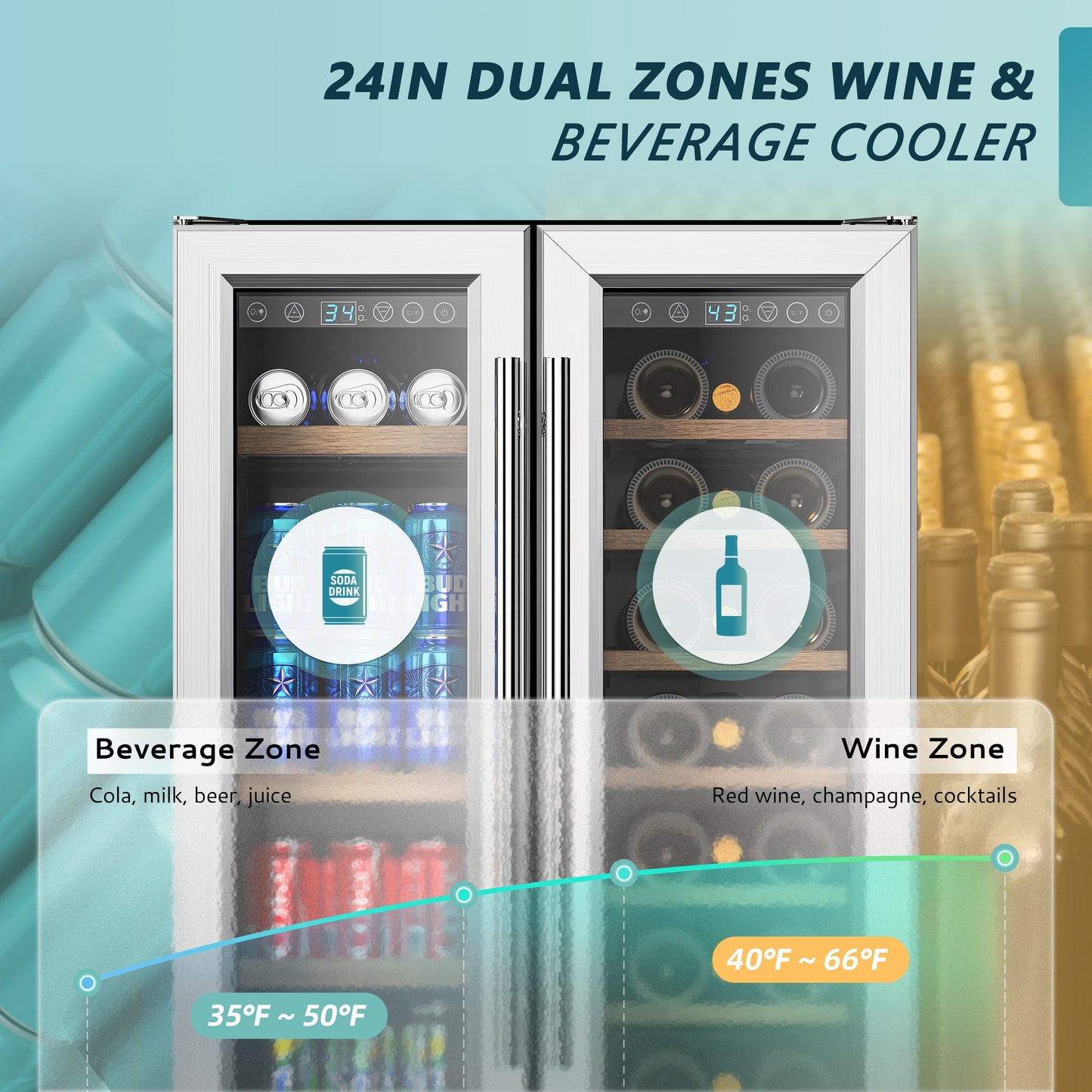 EUHOMY Beverage Refrigerator Under Counter Beer Fridge Large Capacity Wine Cooler