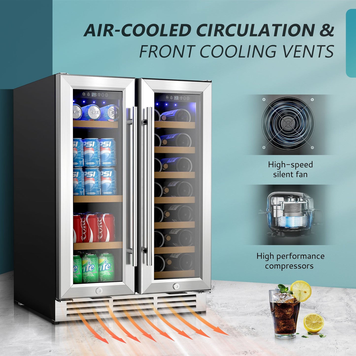 EUHOMY Beverage Refrigerator Under Counter Beer Fridge Large Capacity Wine Cooler