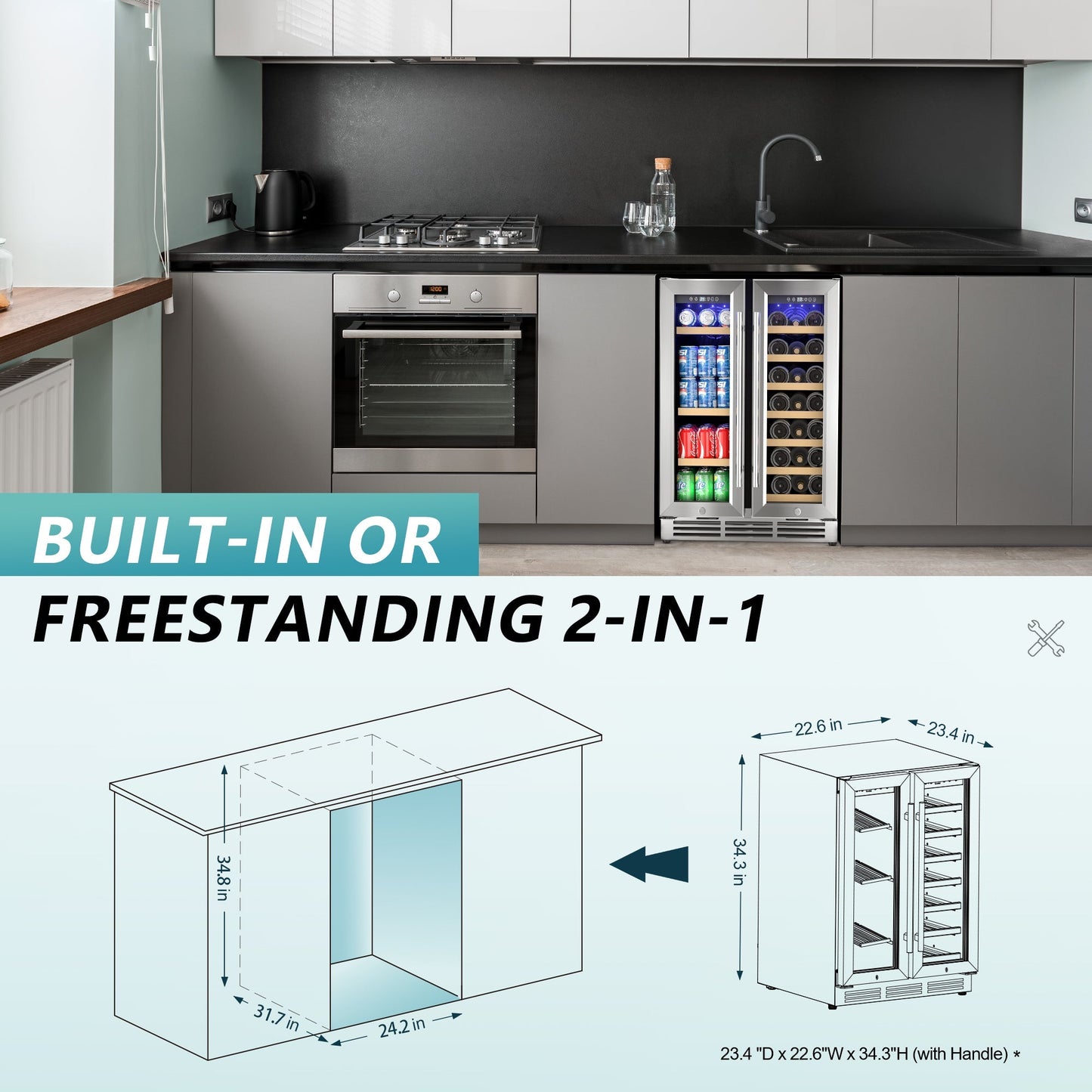 EUHOMY Beverage Refrigerator Under Counter Beer Fridge Large Capacity Wine Cooler