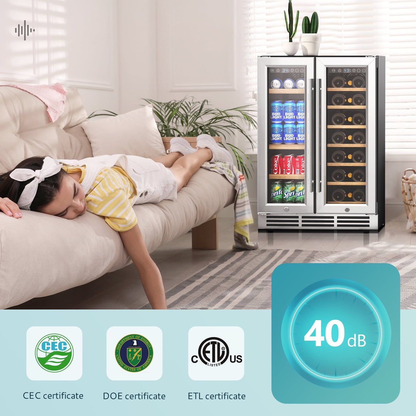 EUHOMY Beverage Refrigerator Under Counter Beer Fridge Large Capacity Wine Cooler