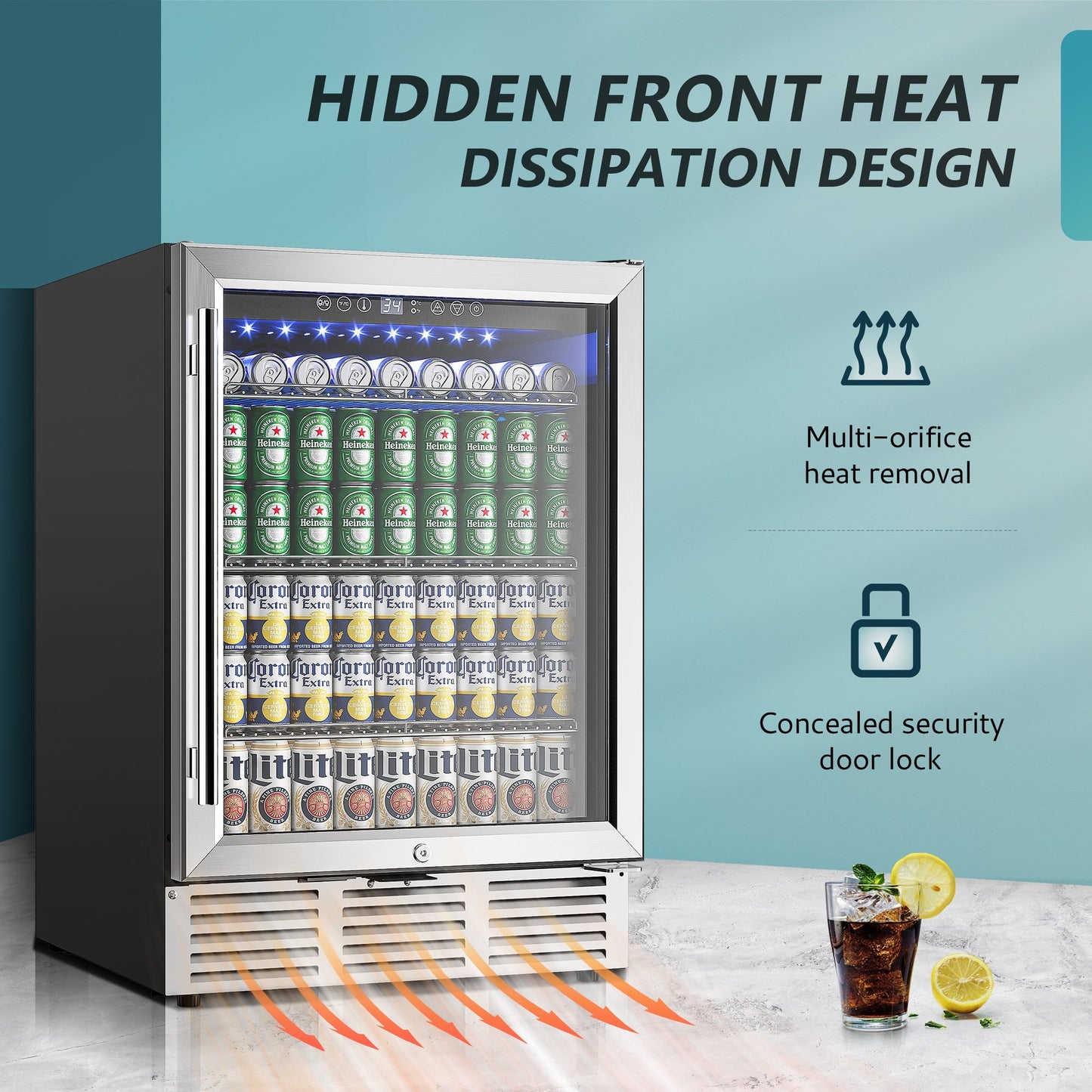 EUHOMY Beverage Refrigerator Under Counter Beer Fridge Large Capacity Wine Cooler