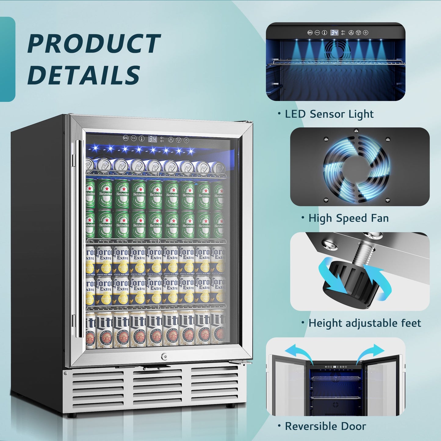 EUHOMY Beverage Refrigerator Under Counter Beer Fridge Large Capacity Wine Cooler