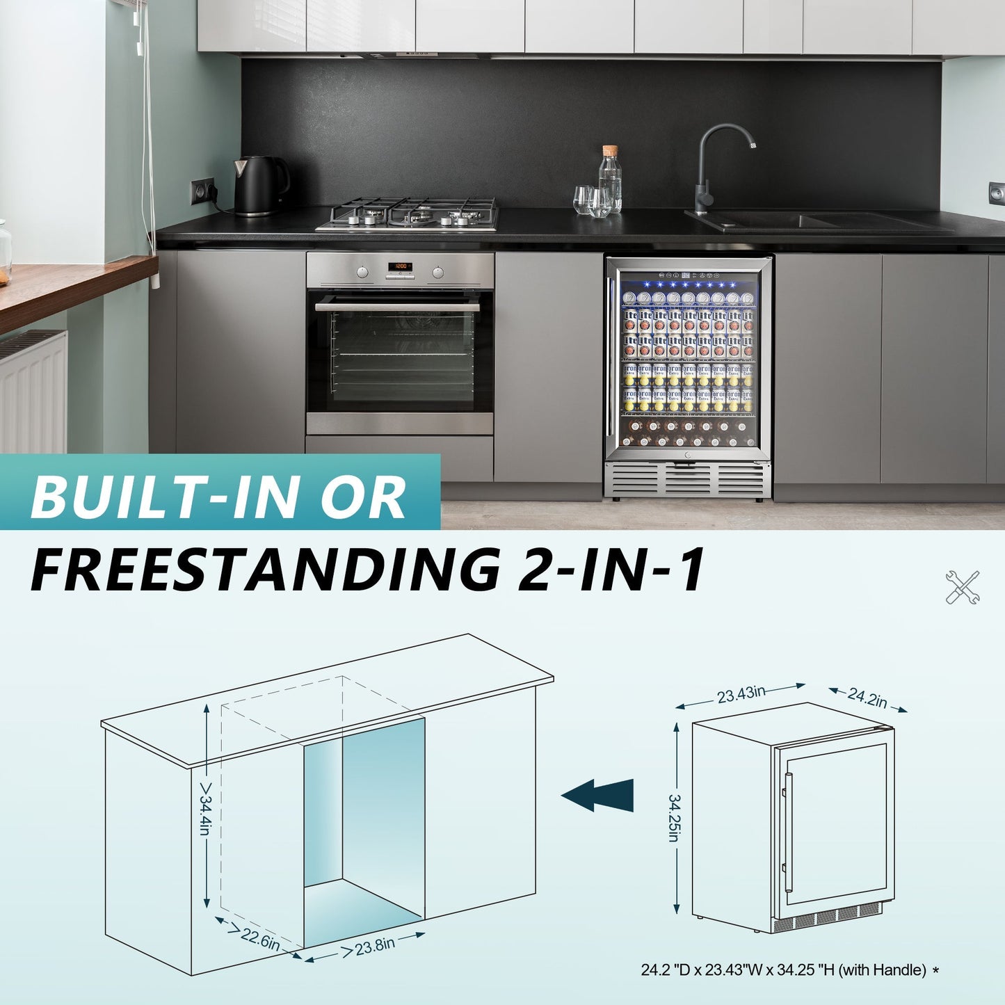 EUHOMY Beverage Refrigerator Under Counter Beer Fridge Large Capacity Wine Cooler