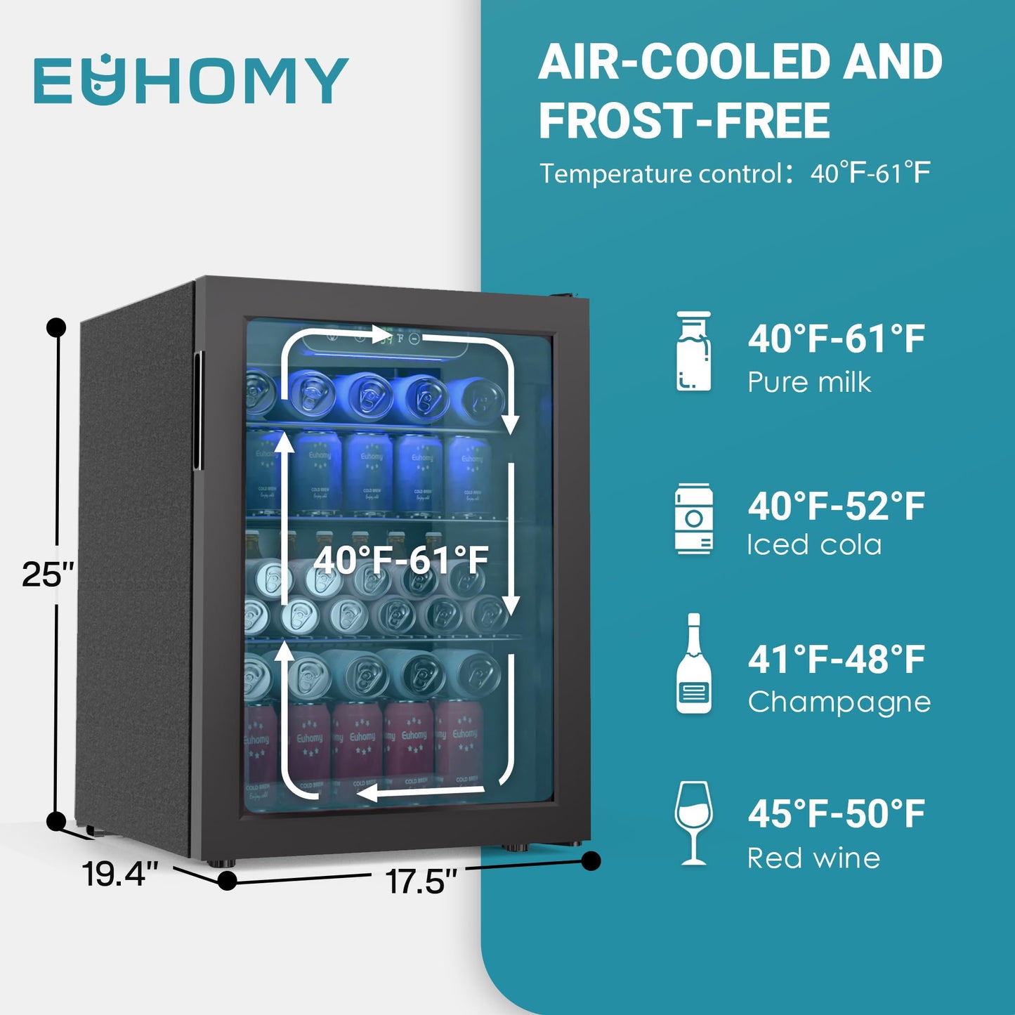 EUHOMY 100 Can Mini Fridge Glass Door Beverage Refrigerator Cooler