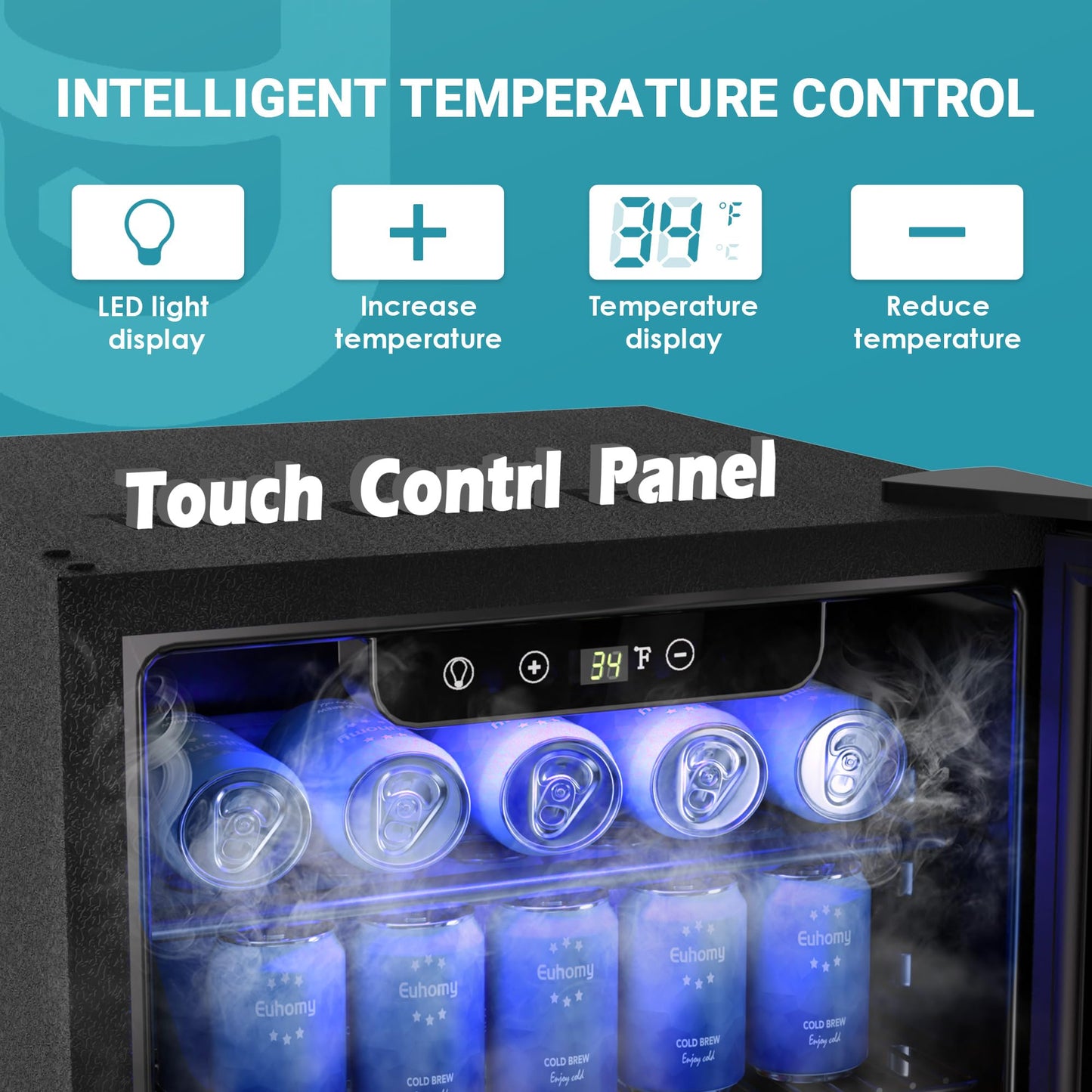EUHOMY 100 Can Mini Fridge Glass Door Beverage Refrigerator Cooler