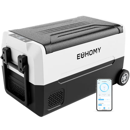 Euhomy 12 Volt Car Refrigerator Dual Zone, 37 Quart, Frost Free, App Control, Portable & Wheeled