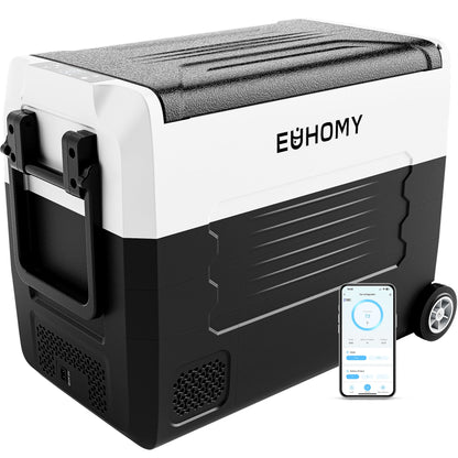 Euhomy 12 Volt Car Refrigerator Dual Zone, 37 Quart, Frost Free, App Control, Portable & Wheeled