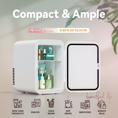 EUHOMY Mini Beauty Fridge, 4L, 110V – Skincare, Makeup & Drink Storage, Available in Black, White & Pink