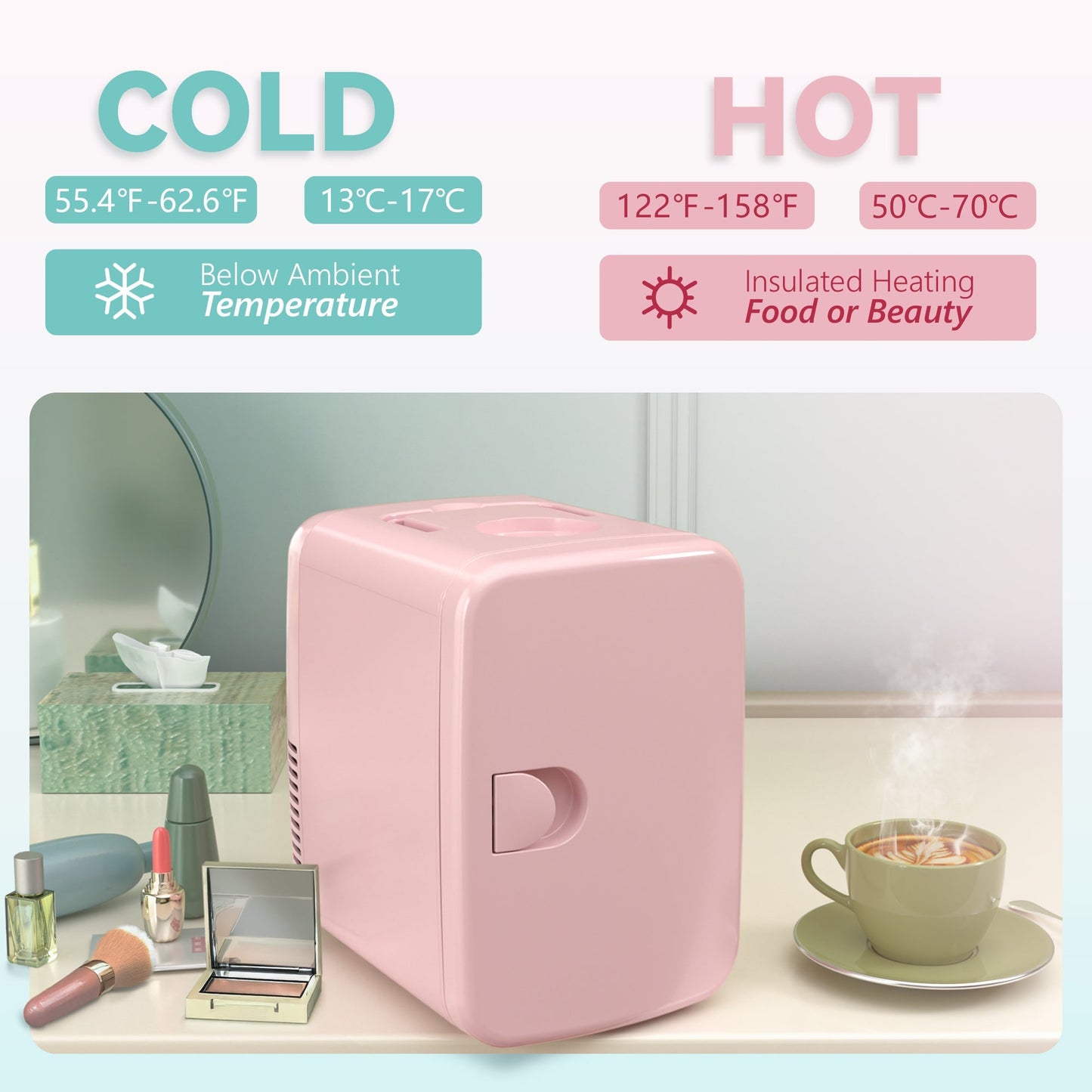 EUHOMY Mini Beauty Fridge, 4L, 110V – Skincare, Makeup & Drink Storage, Available in Black, White & Pink