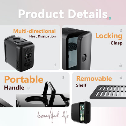EUHOMY Mini Beauty Fridge, 4L, 110V – Skincare, Makeup & Drink Storage, Available in Black, White & Pink