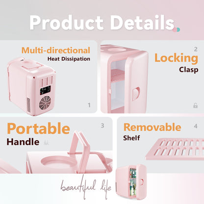 EUHOMY Mini Beauty Fridge, 4L, 110V – Skincare, Makeup & Drink Storage, Available in Black, White & Pink