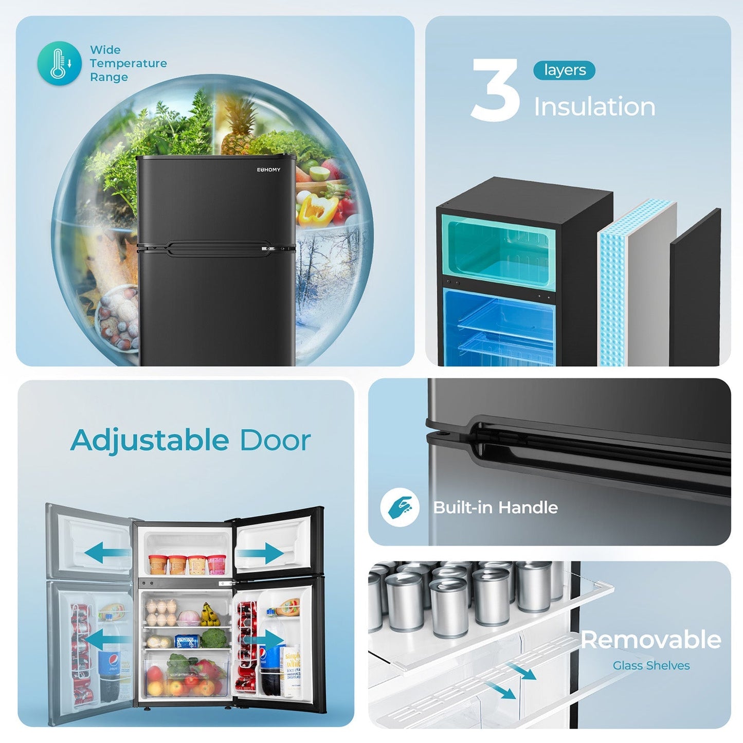 EUHOMY 3.2 Cu.Ft Built in & Free Standing Mini Fridge