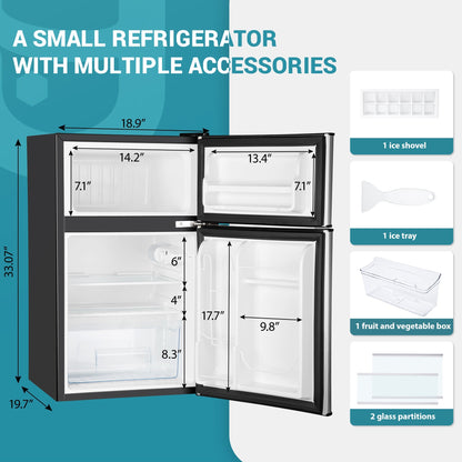 EUHOMY 3.2 Cu.Ft Built in & Free Standing Mini Fridge