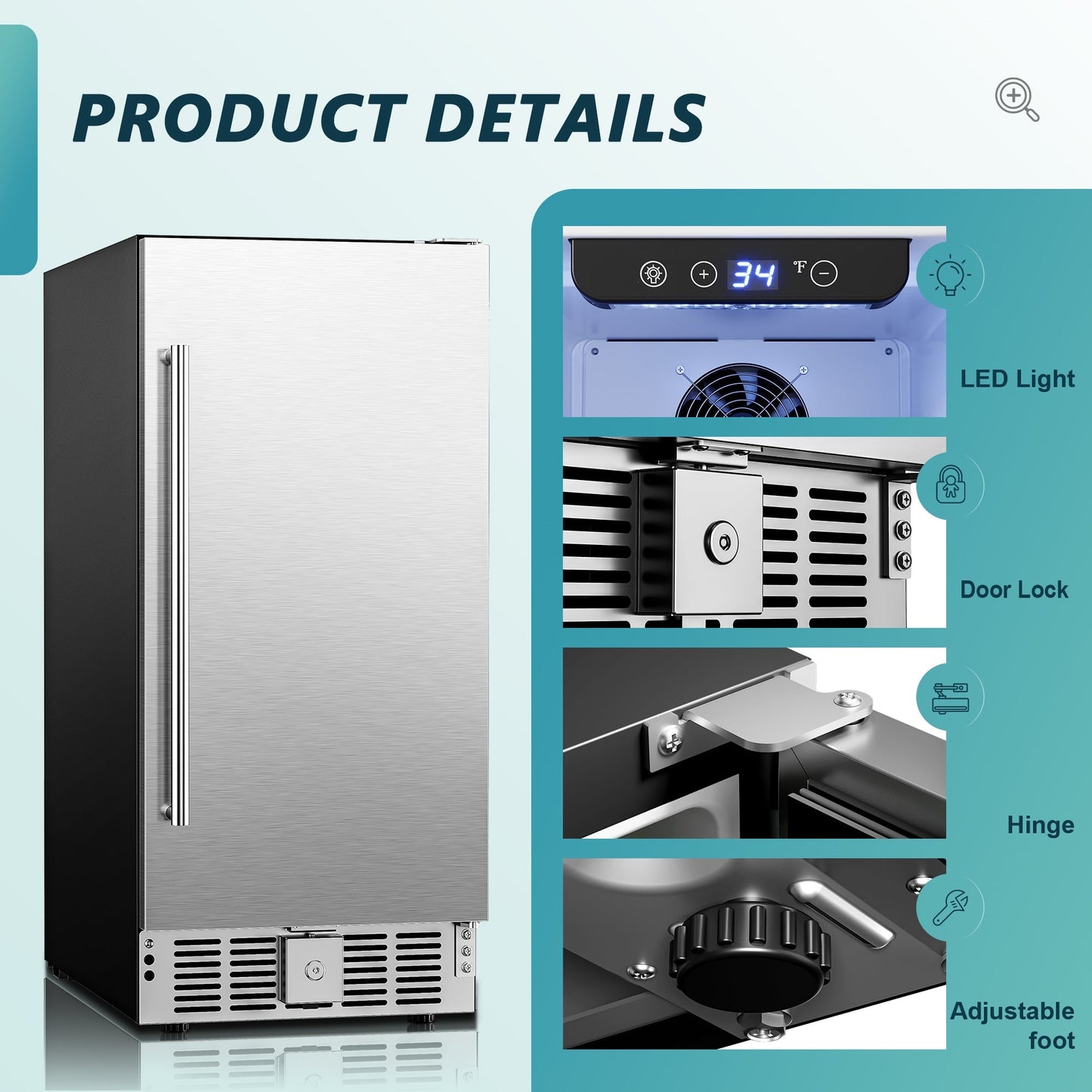 EUHOMY Beverage Refrigerator 15 Inch Under Counter 127 Can Wine Cooler