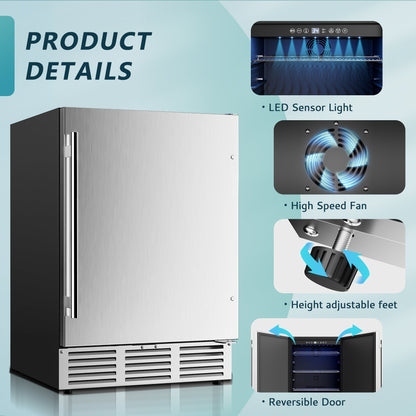 EUHOMY Beverage Refrigerator Large capacity 24 Inch, Stainless Steel Door Wine Cooler