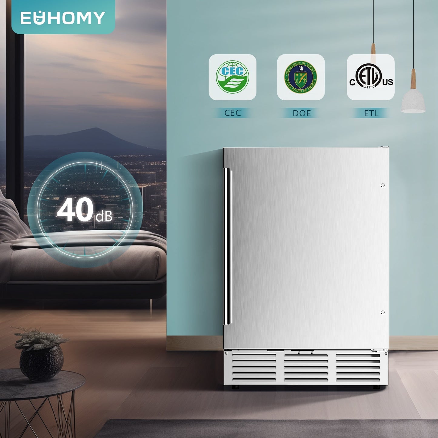EUHOMY Beverage Refrigerator Under Counter Beer Fridge Large Capacity Wine Cooler