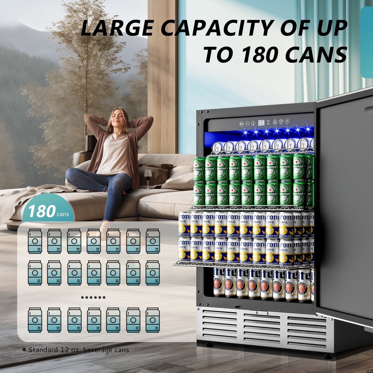 EUHOMY Beverage Refrigerator Under Counter Beer Fridge Large Capacity Wine Cooler