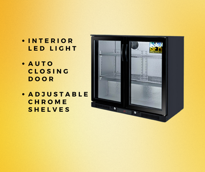 208L Double Door Commercial Bar Wine Fridge Drinks Chiller in Black